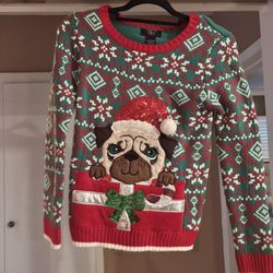 Girls Xmas Dog Sweater Large 