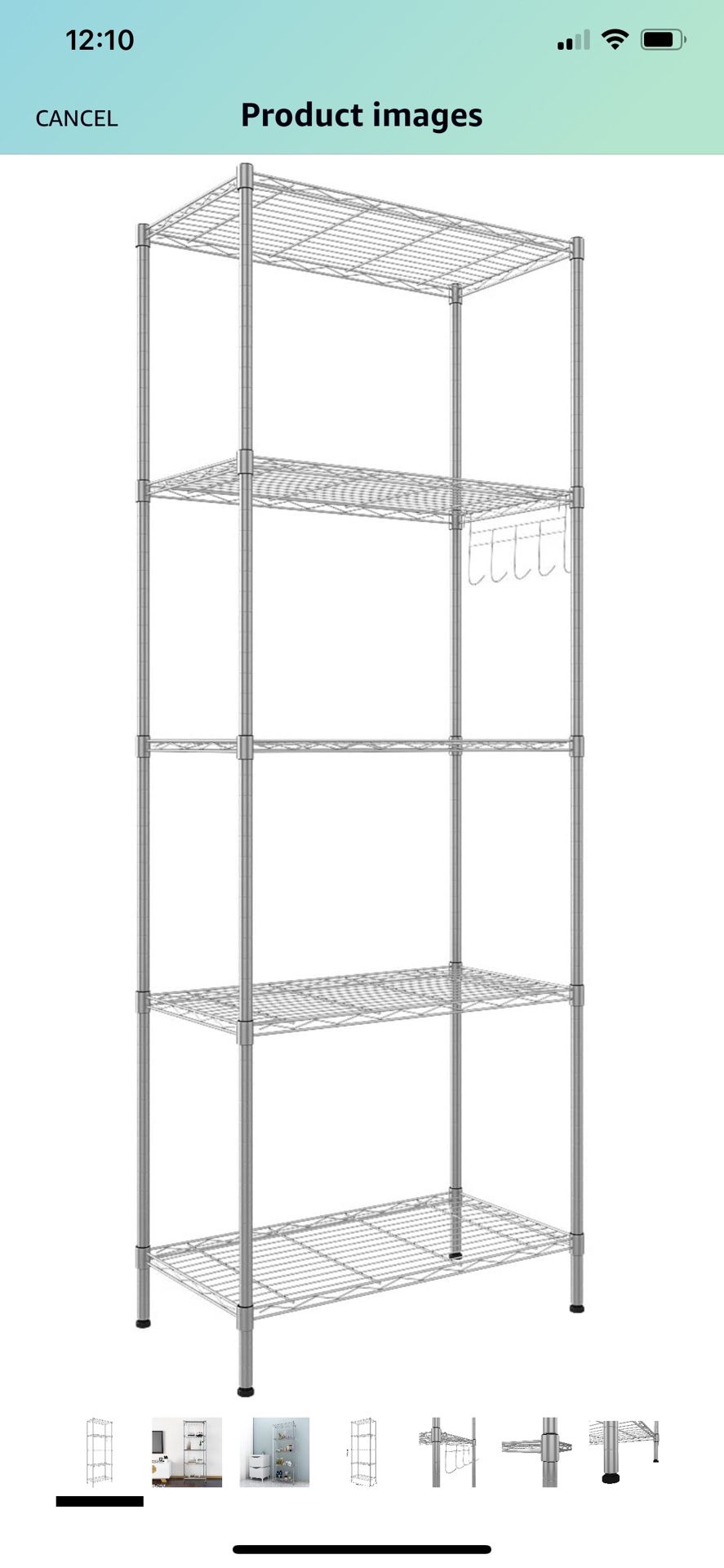 5-Tier Wire Shelving Unit Kitchen Storage Shelf Adjustable Free Standing Rack with Side Hooks (Silver, 5-Tier)
