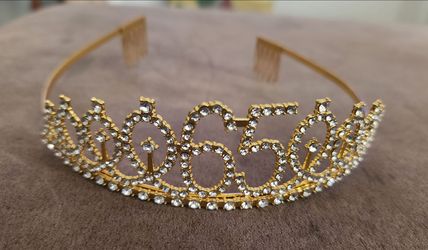 Gold Rhinestone 65th Birthday Tiara Crown
