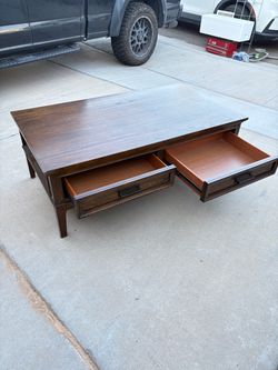Dark Wood Coffee Table with Drawers, large
