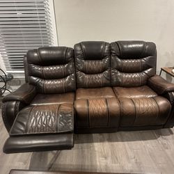 Leather Sofas 2 and 1 Recliner In good Shape .