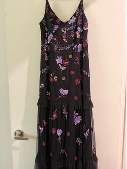 Adrianna Papell long black formal Tule sequence dress size 4