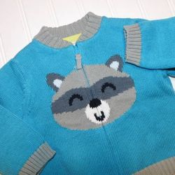 Carters Baby Boys Sweater 6 Month Blue Gray Raccoon Cotton Cardigan