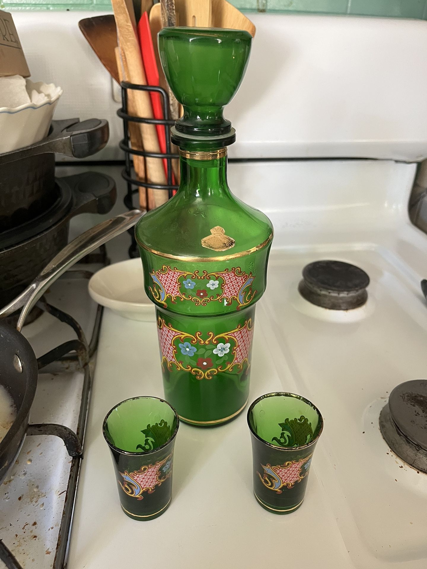 Green Glass Alcohol Holder