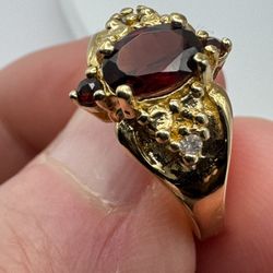 14k HGE (Heavy Gold Electroplated) Lind Lab Garnets And Diamonds Ring Size 6