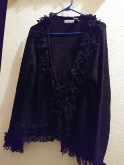 Women's black fringed sweater