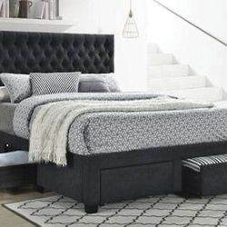 Brand New Dark Grey Tufted Storage Bed