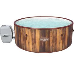 Bestway Helsinki SaluSpa 7 Person Inflatable Outdoor Hot Tub Spa with 180 Soothing AirJets, Filter Cartridges, Pump, and Insulated Cover, Brown Wood

