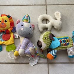 Skip Hop Bandana Buddies Stroller Toy puppy, unicorn, lion and bunny lot plush