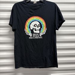 Men's Black Crew Neck Graphic Print Skull Rainbow Short Sleeve Cotton T-Shirt M
