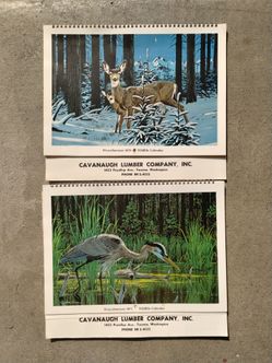 Vintage 1970/1971 Cavanaugh Lumber calendar pair, Weyerhaeuser, Tacoma