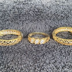Gold Plated Hoop Earrings With Clear Rhinestones And Matching Ring