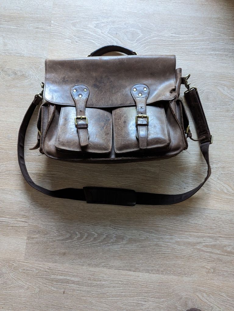 Handmade Brown Leather Briefcase Messenger Bag