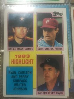 Baseball card Nolan Ryan Astro’s Steve Carlton Phillies Gaylord Perry Royals