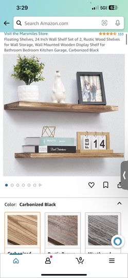  Floating Shelves, 17 Inch Wall Shelf Set of 3, Rustic Wood  Shelves for Wall Storage, Wall Mounted Wooden Display Shelf for Bathroom  Bedroom Kitchen Garage, Carbonized Black : Home & Kitchen