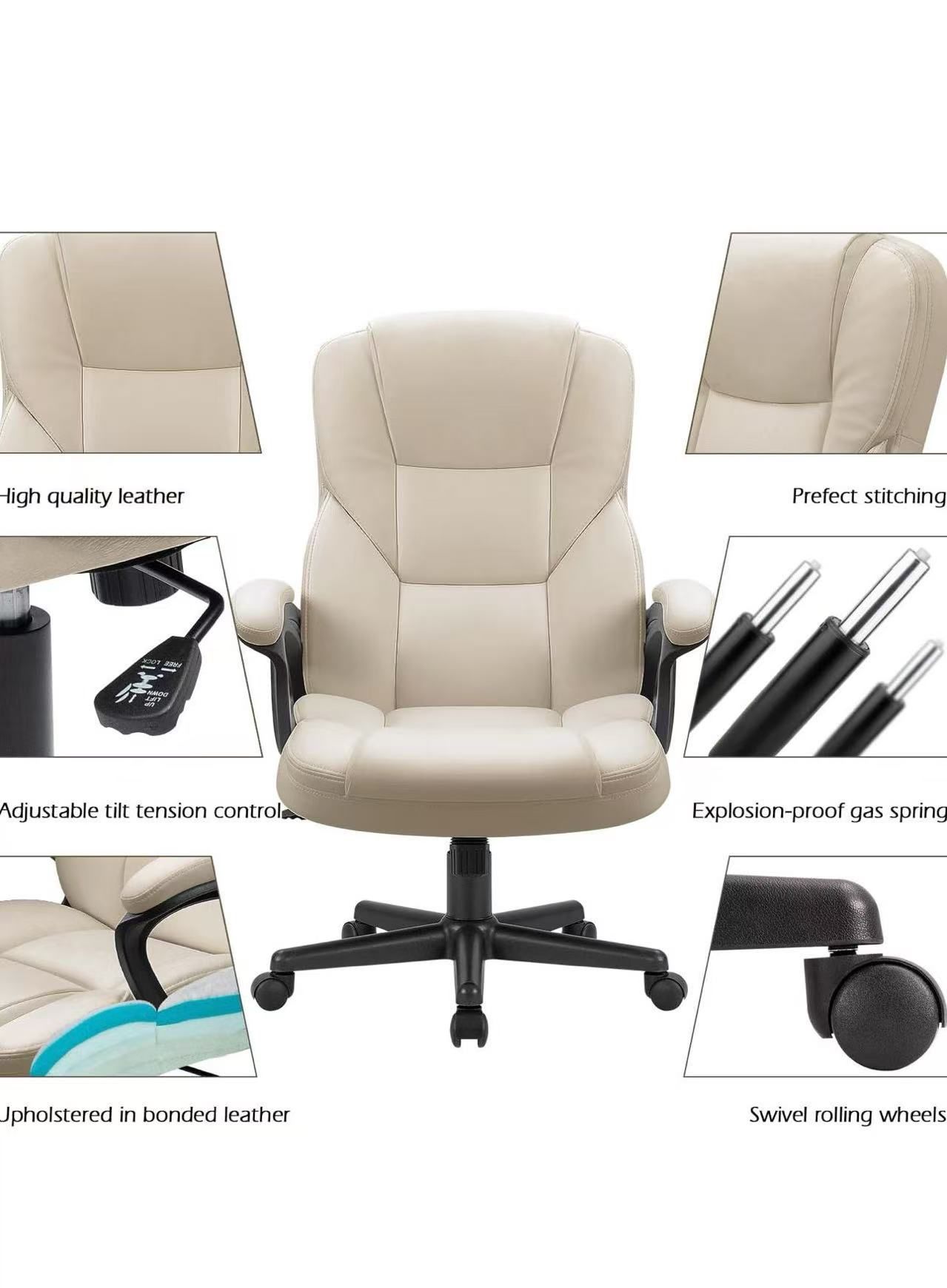 Office Executive Chair High Back Adjustable Managerial Home Desk Chair, Swivel Computer PU Leather Chair with Lumbar Support (Beige) $ 80