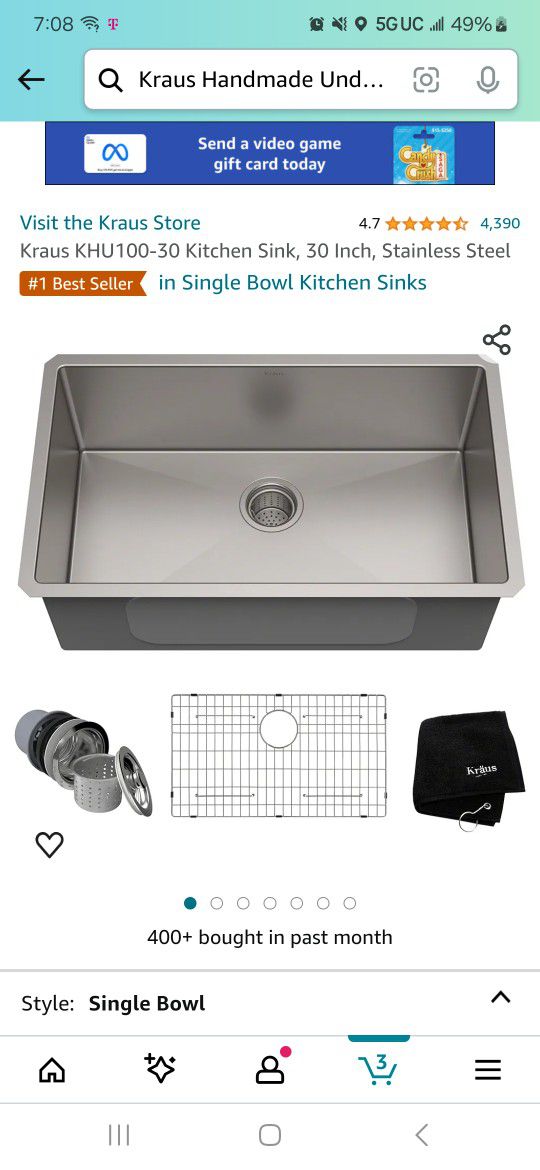 Kraus Handmade Undermount 30-In X 18-In Stainless Steel Single Bowl Kitchen Sink

