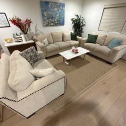 Modern Beige 3-Piece Sofa Set – Sofa, Loveseat & Chair