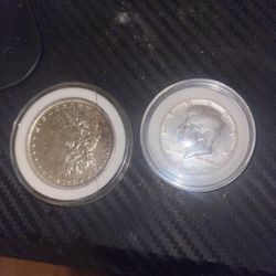 1898 Morgan Silver Dollar And 1964 Half Dollar In Great Condition 200$ OBO