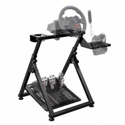 Foldable High Compatible Sim Racing Wheel Stand Simulator Fits Handbrake,Height Adjustable,Cup Holder,29 Holes Wheel Panel & 26 Holes Shifte