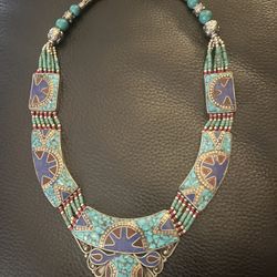 Lapiz Turquoise Tibetan Silver Necklace 