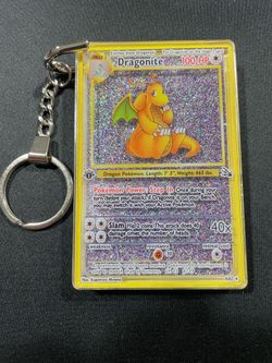 Pokemon Base Set 1st Edition Dragonite Liquid Holo Keychain