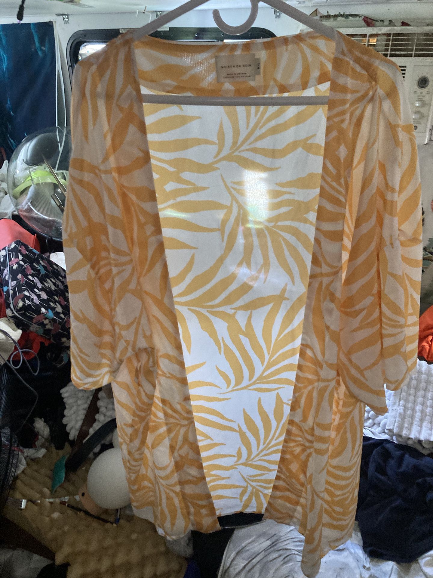 Madison Du Soir Yellow and Cream Palm Leaf Kimono