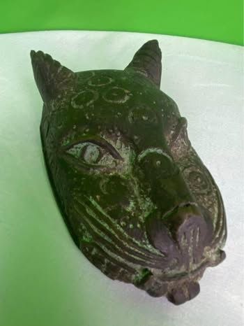 African Benin Bronze Leopard Head