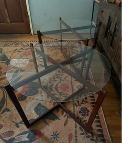 2 Brazilian Walnut glass topped tables