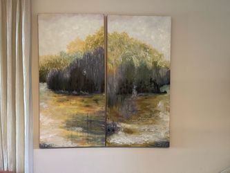Abstract Landscape Diptych Canvas Painting