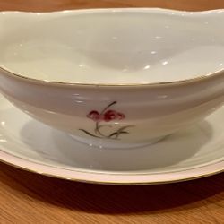 MIKADO  "Sabrina" Gravyboat China w/Attached Plate Pink Floral Gold Rim