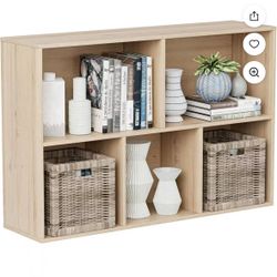 ANHDAH 5-Cube Storage Organizer & Bookcases, Closed Back Display Shelves for Living Room, Bedroom, Home Office, White Oak