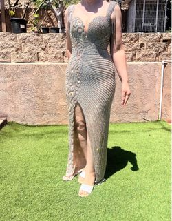 Prom gown, silver beaded