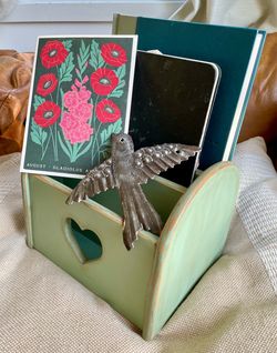 Vintage Upcycled Light Green Wooden Letter/Mail/Desk Organizer w/Heart Cut-Out
