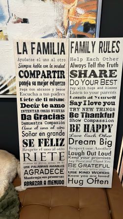Family rules art in Spanish and English decoration
