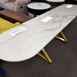 White marble side table with gold metal stand for hallway 79*20*29