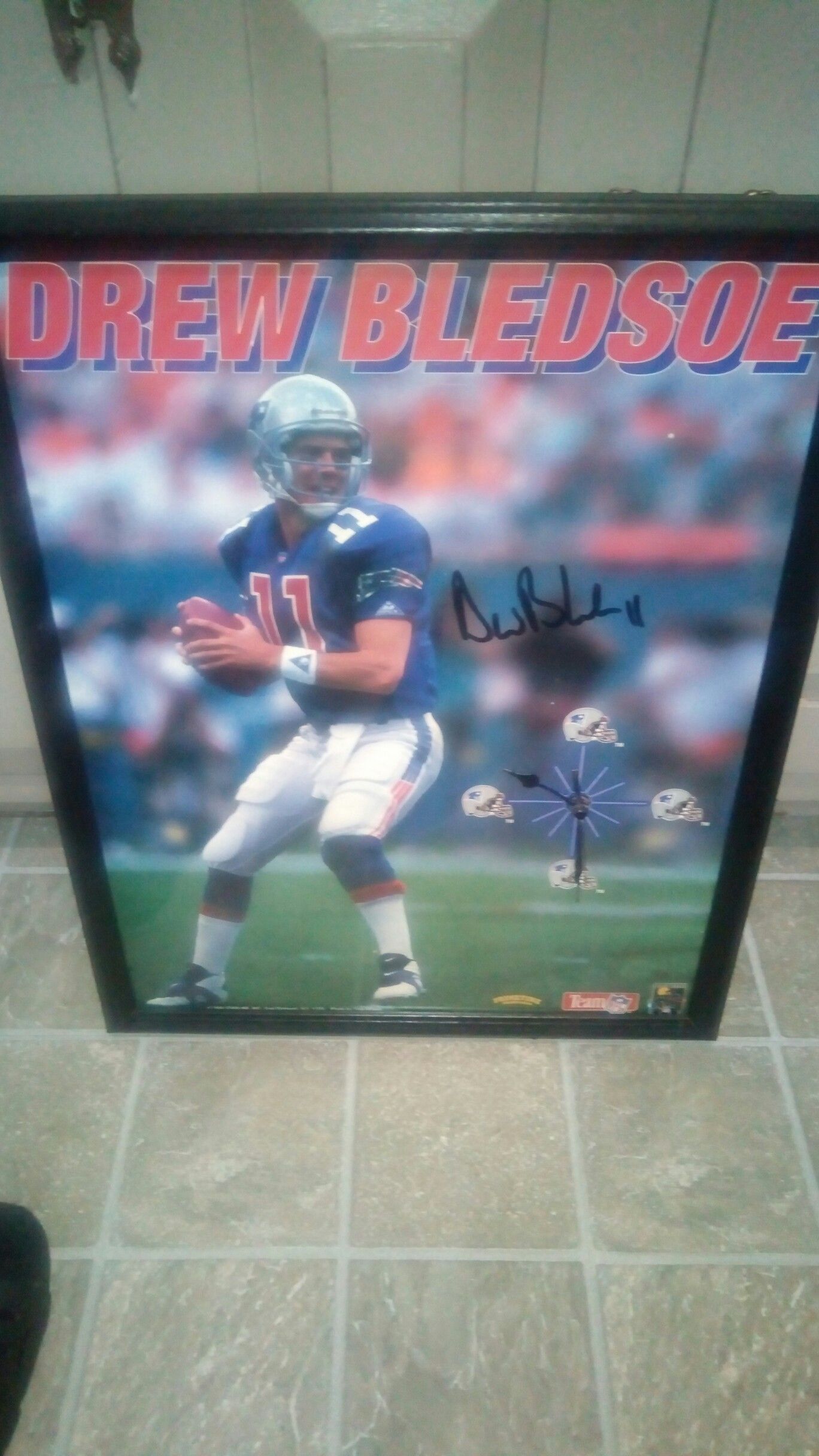 Drew bledsoe clock autographed
