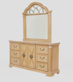 Stanley French Regency Style Marble Top Wood Dresser with Mirror