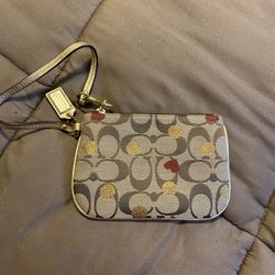 Brown With Hearts Coach Wristlet