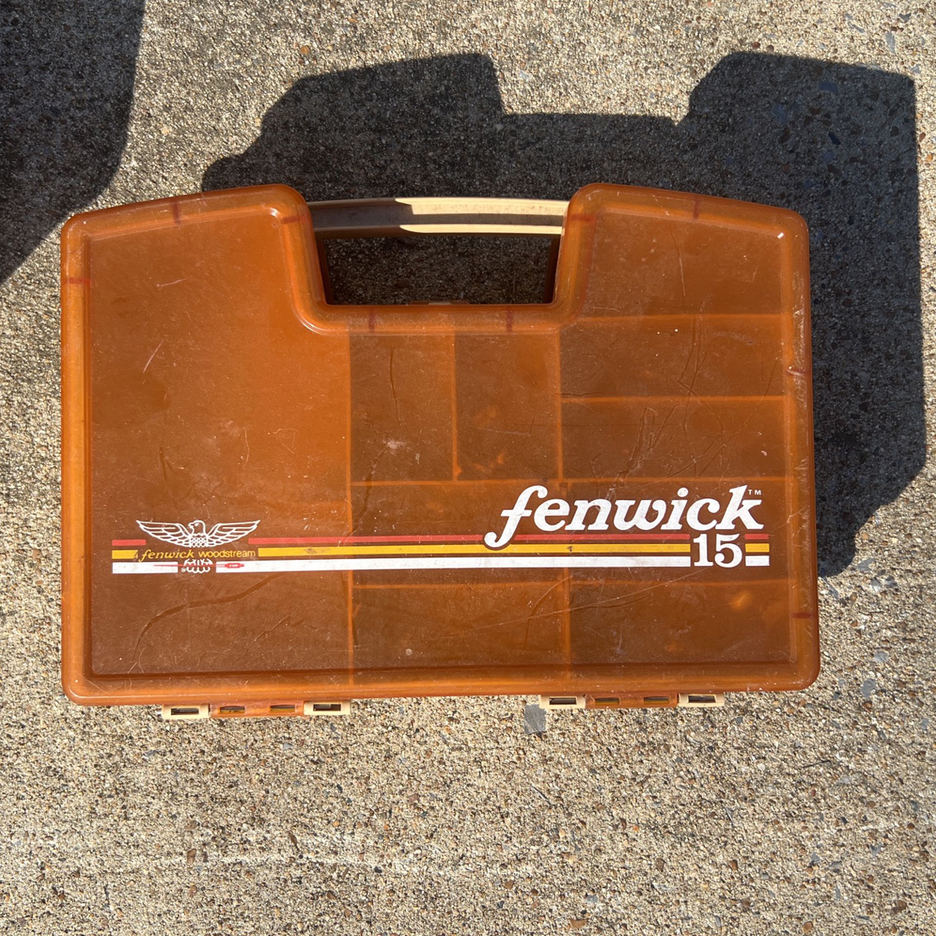 Vintage Fenwick 15 Tan & Orange Double Sided Compartmented Tackle Box