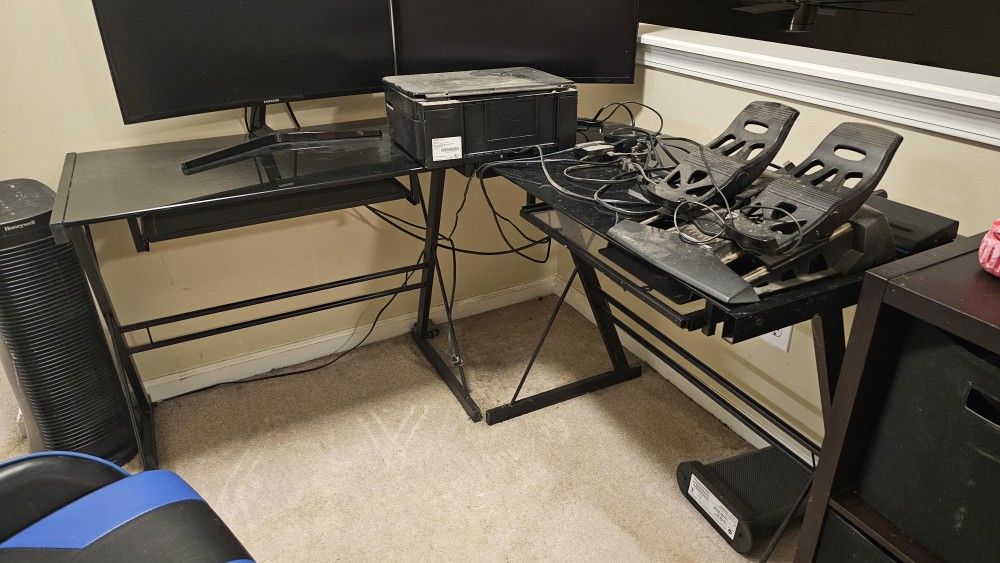 All Glass L Shaped Computer Desk