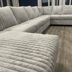 -Grey Sectional  - Soft Corduroy Fabric - Oversized Chaise - Plush And Comfy