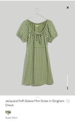 Jacquard Puff-Sleeve Mini Dress in Gingham Check