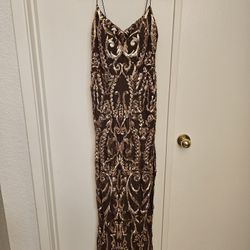 Brown Sequin Floor Length Windsor Dress