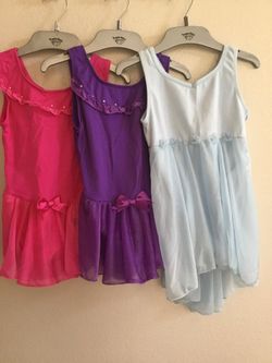 3 pcs Girls Gymnastics Ballet Dress Kids Dancewear Costume Sz 6/6x (purple worn once, the 2 are new)