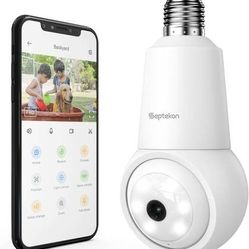 Brand New Wireless Light Bulb Camera 2K Resolution, Color Night Vision, Motion Detection, 2 Way Audio, Remote Pan/Tilt, IP65 Waterproof