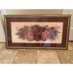 Beautiful Gold Framed Flower Wall Art Decor Like New 