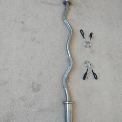 35 Lb Olympic EZ Curl Bar with Spring Clip Collars 