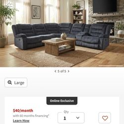 Lance Storm Grey Polyester 123" 6 Piece Manual Reclining Sectional With USB | Reversible | Performan