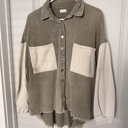 POL Shacket - olive and cream